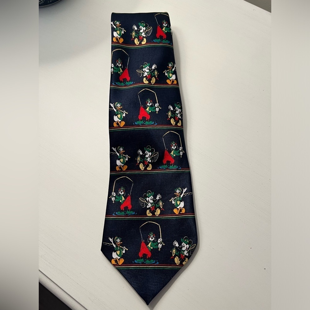 Mickey Unlimited Retro Mickey Goofy Donald Fishing Tie Disney